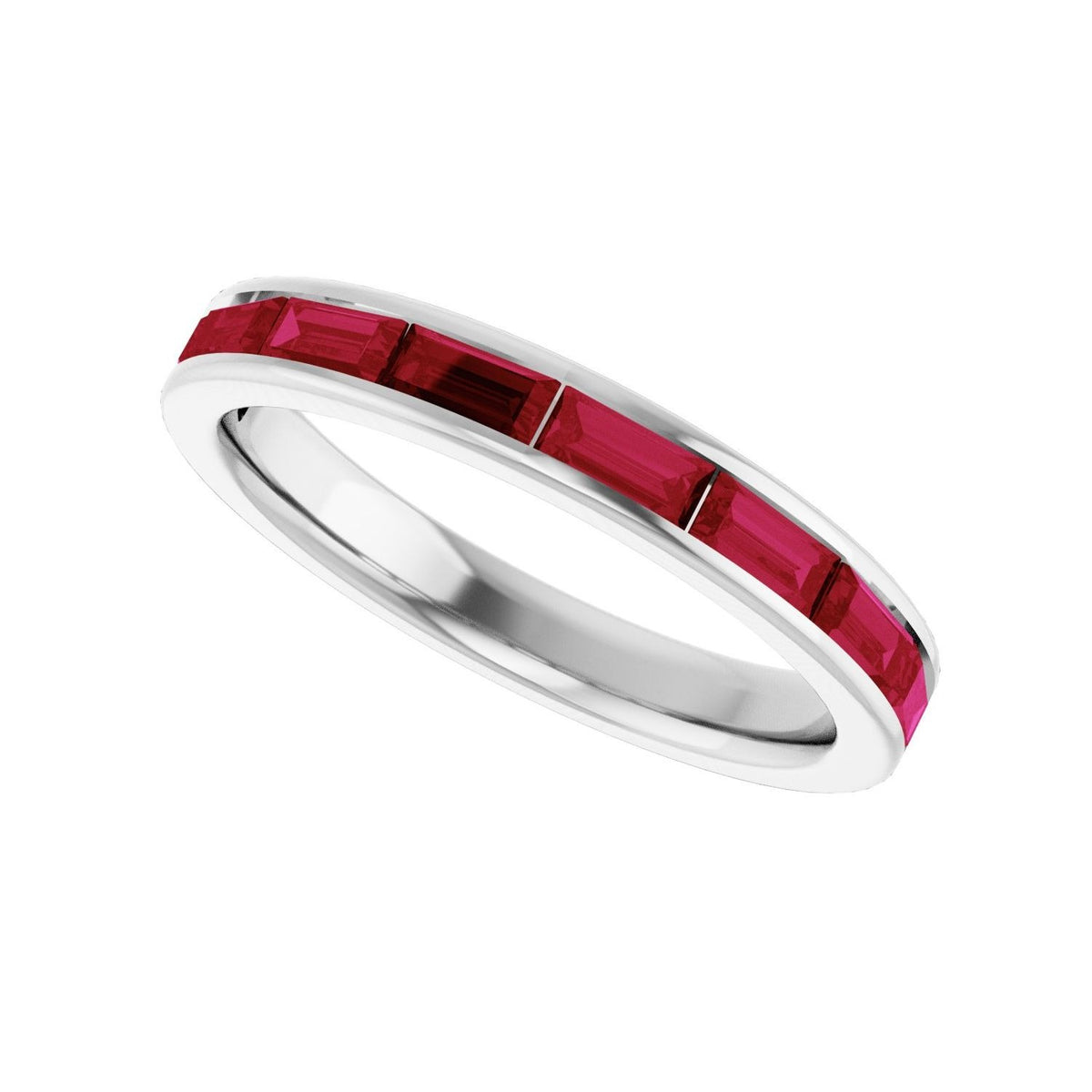 Sapphire Row Lab-Grown Gemstone Baguette Channel Stackable Ring - Ruby, 14K White Gold (view 5)