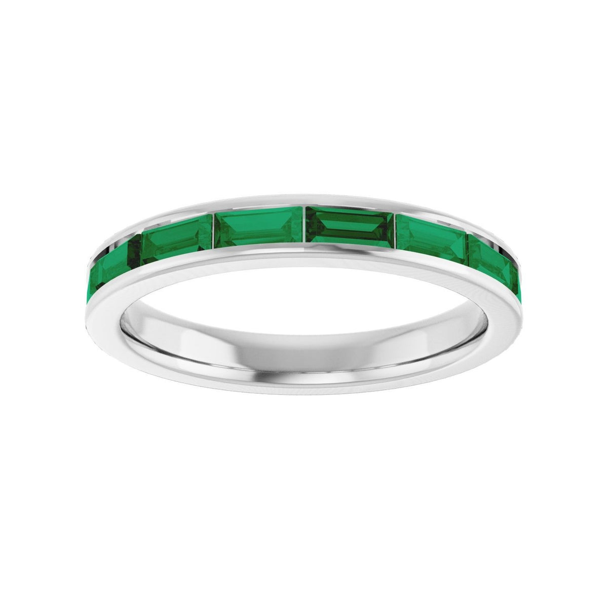 Sapphire Row Lab-Grown Gemstone Baguette Channel Stackable Ring - Emerald, 14K White Gold (view 3)