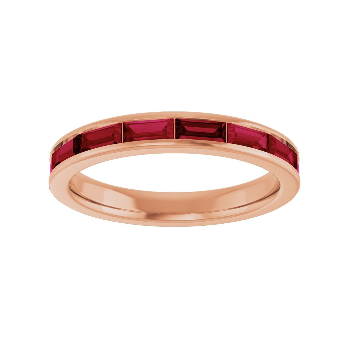 Sapphire Row Lab-Grown Gemstone Baguette Channel Stackable Ring - Ruby, 14K Rose Gold (view 3)