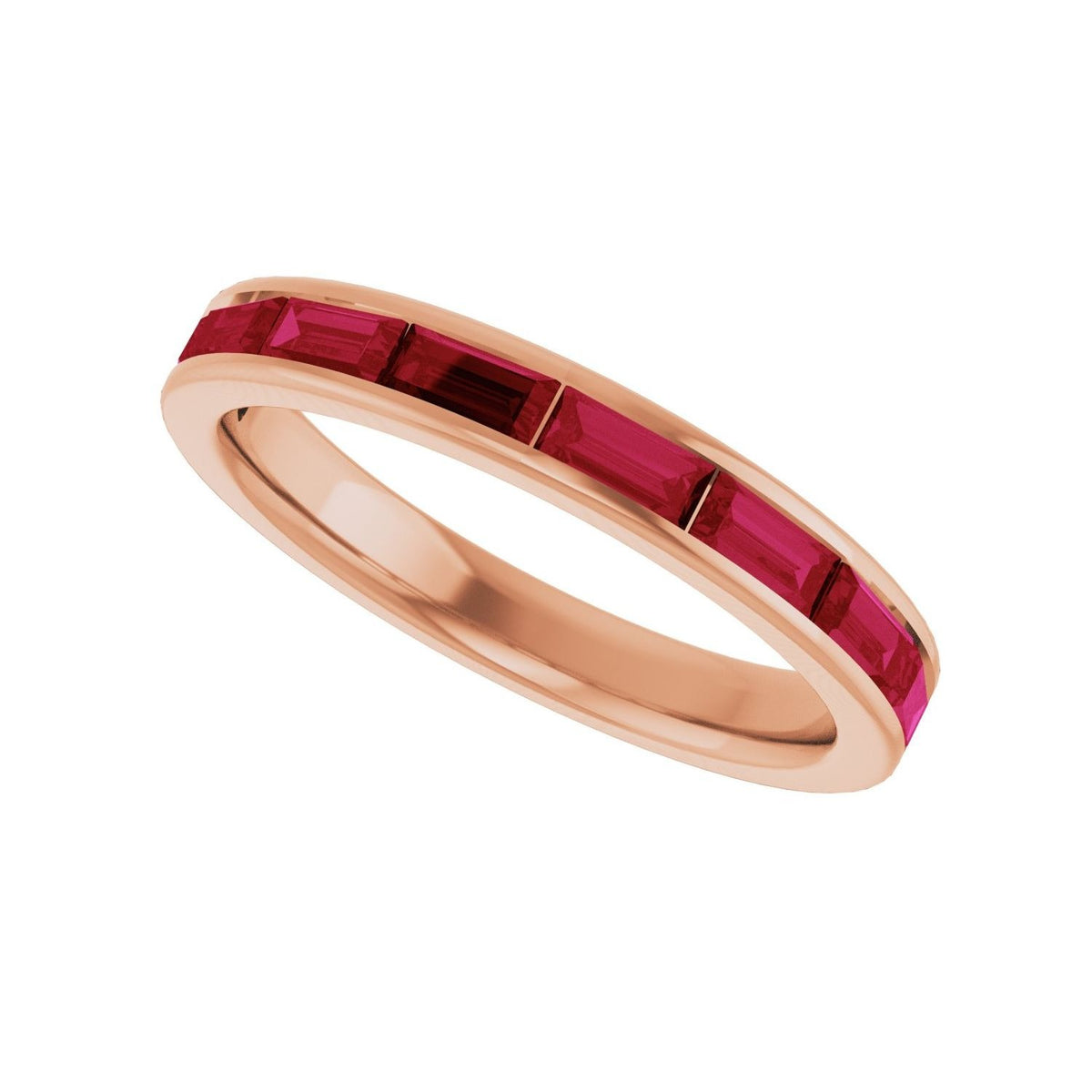 Sapphire Row Lab-Grown Gemstone Baguette Channel Stackable Ring - Ruby, 14K Rose Gold (view 5)