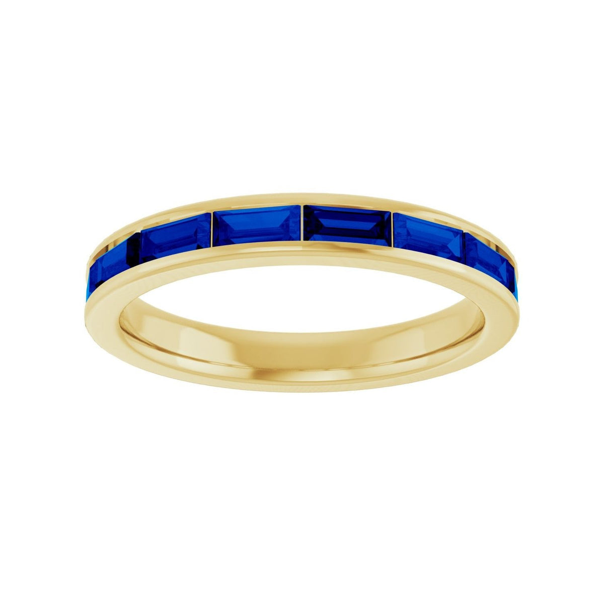 Sapphire Row Lab-Grown Gemstone Baguette Channel Stackable Ring - Blue Sapphire, 14K Yellow Gold (view 3)
