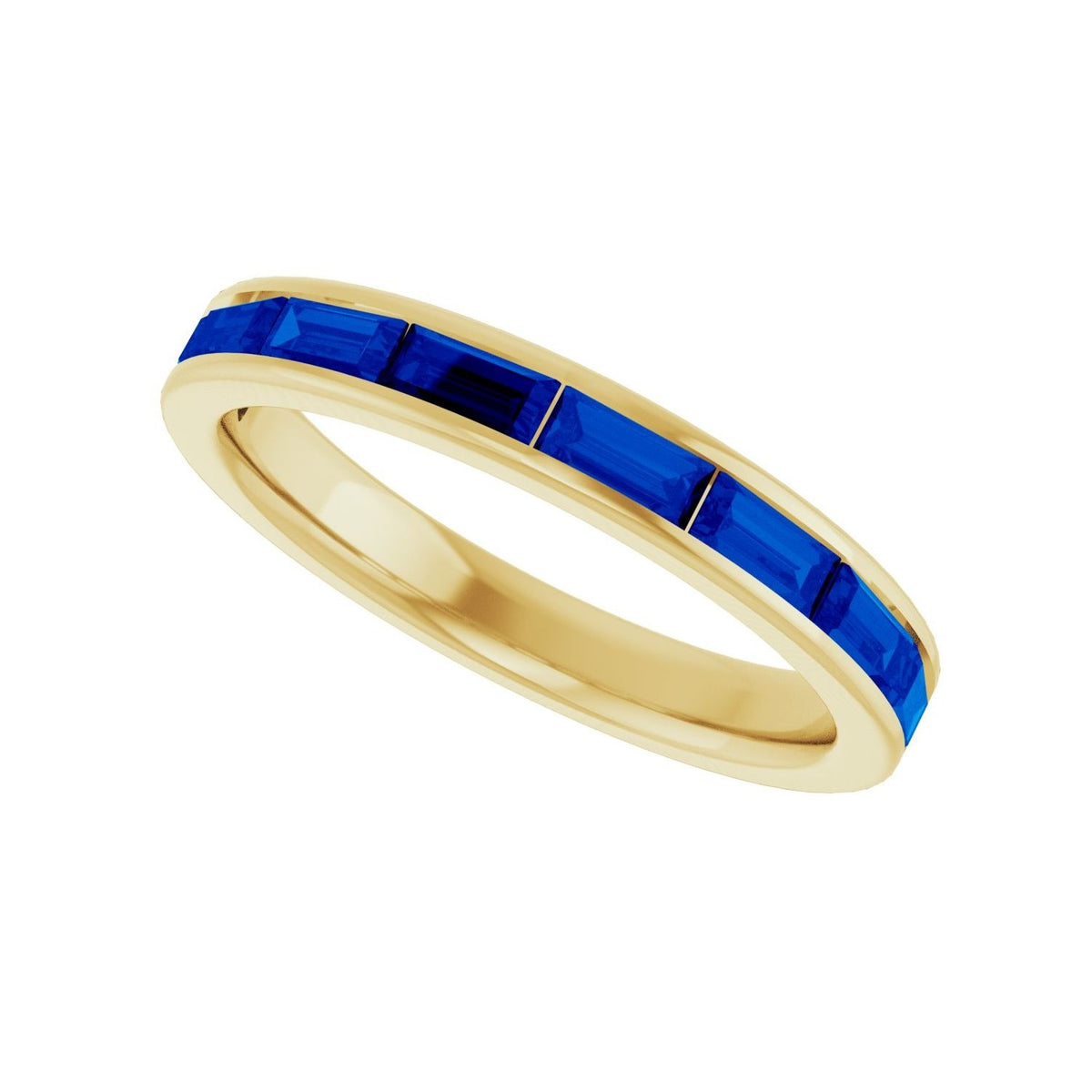 Sapphire Row Lab-Grown Gemstone Baguette Channel Stackable Ring - Blue Sapphire, 14K Yellow Gold (view 5)