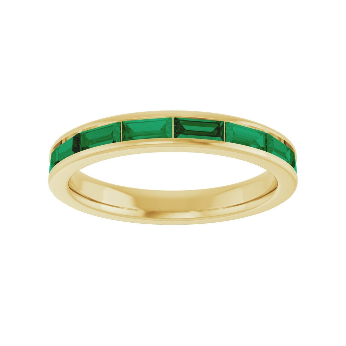 Sapphire Row Lab-Grown Gemstone Baguette Channel Stackable Ring - Emerald, 14K Yellow Gold (view 4)
