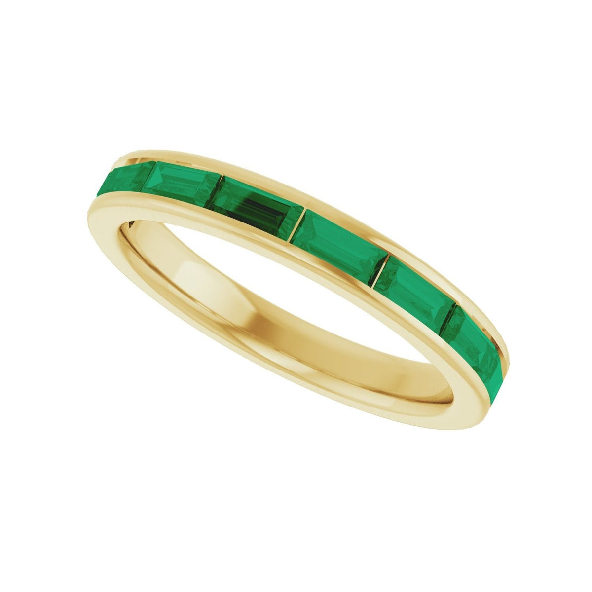 Sapphire Row Lab-Grown Gemstone Baguette Channel Stackable Ring - Emerald, 14K Yellow Gold (view 5)