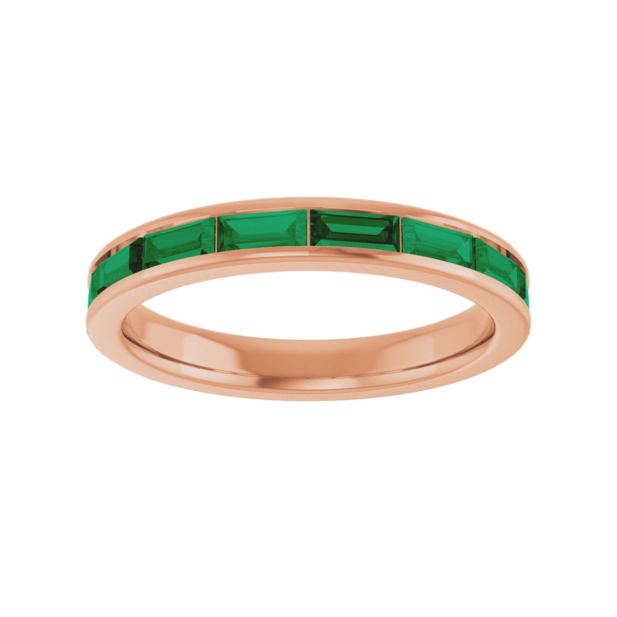 Sapphire Row Lab-Grown Gemstone Baguette Channel Stackable Ring - Emerald, 14K Rose Gold (view 4)