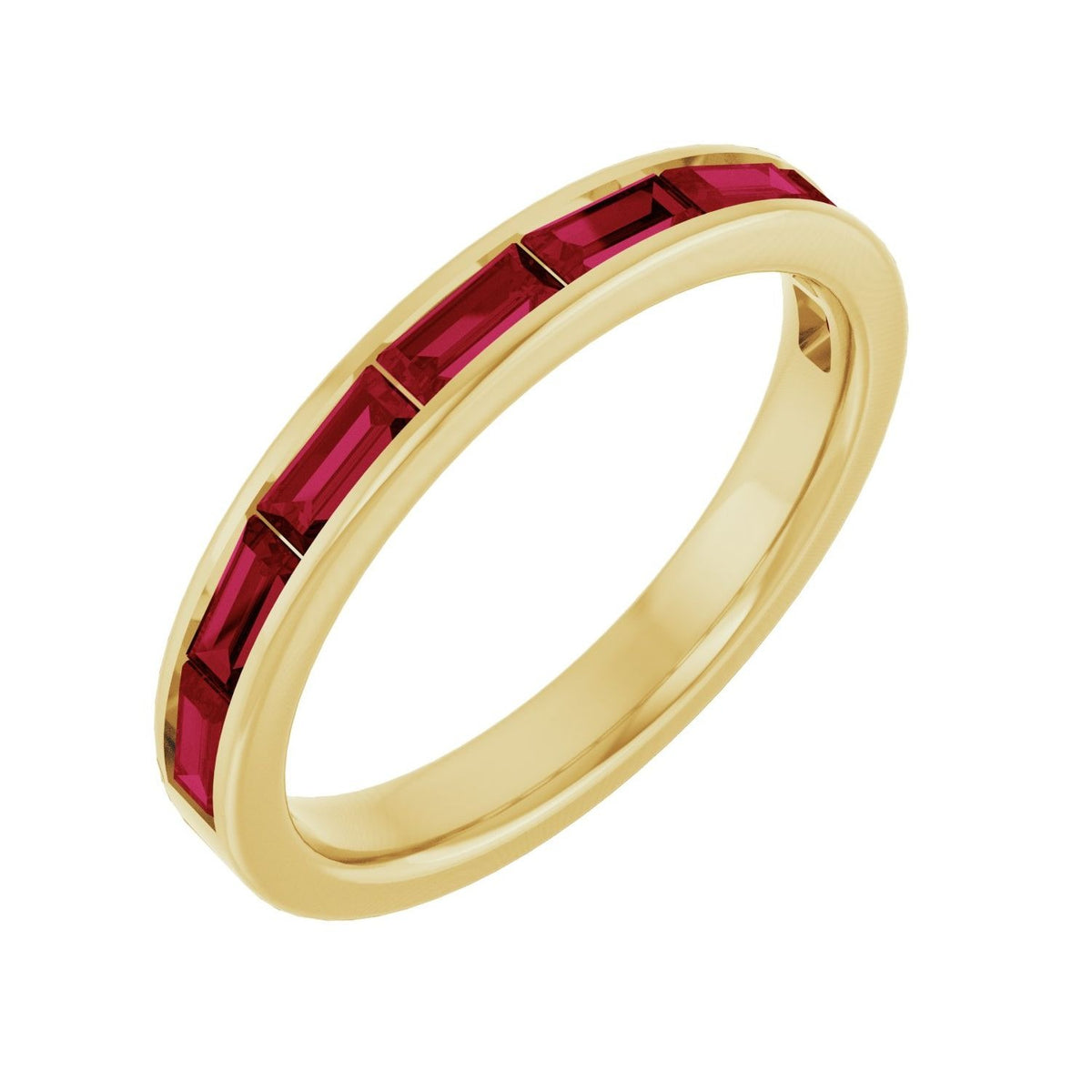 Sapphire Row Lab-Grown Gemstone Baguette Channel Stackable Ring - Ruby, 14K Yellow Gold