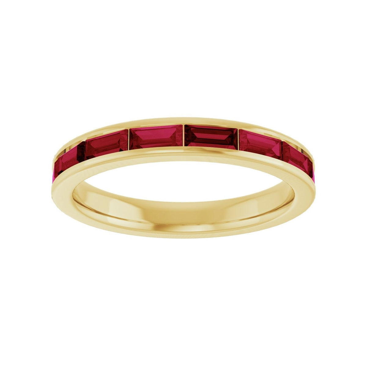 Sapphire Row Lab-Grown Gemstone Baguette Channel Stackable Ring - Ruby, 14K Yellow Gold (view 3)