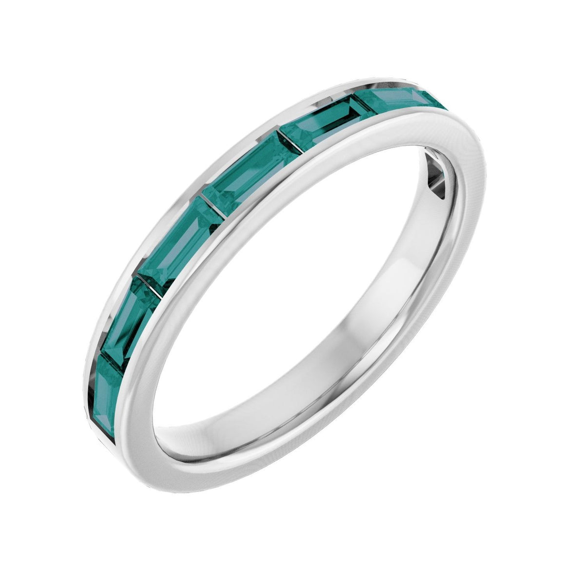 Sapphire Row Lab-Grown Gemstone Baguette Channel Stackable Ring - Alexandrite, 14K White Gold