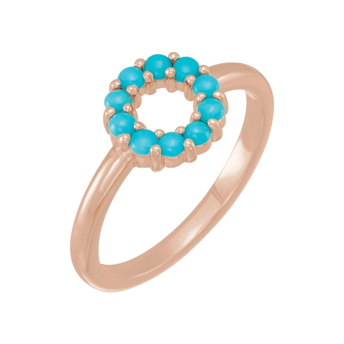 Sapphire Row Natural Gemstone Rose-Cut Circle Ring - Turquoise, 14K Rose Gold
