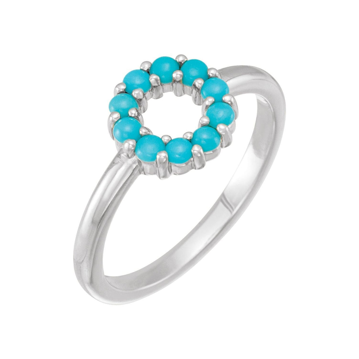 Sapphire Row Natural Gemstone Rose-Cut Circle Ring - Turquoise, Platinum