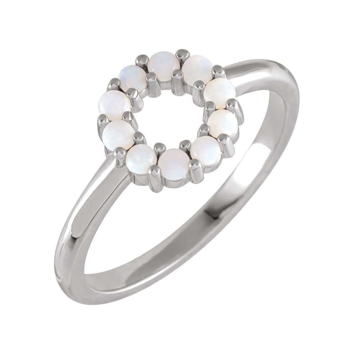 Sapphire Row Natural Gemstone Rose-Cut Circle Ring - White Opal, Platinum