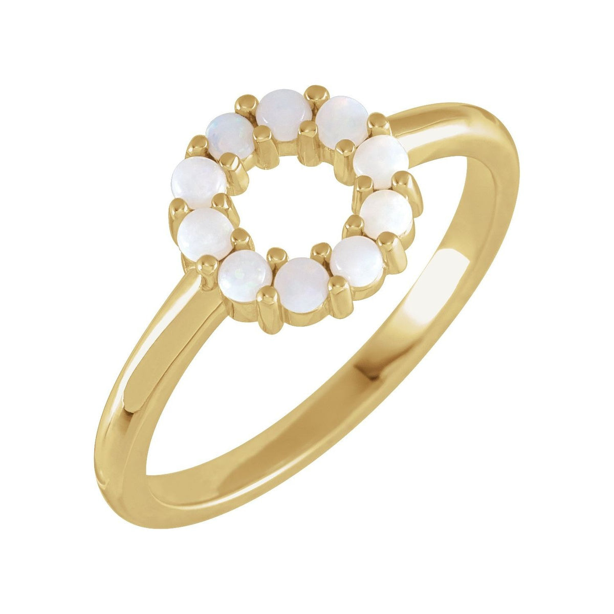 Sapphire Row Natural Gemstone Rose-Cut Circle Ring - White Opal, 14K Yellow Gold