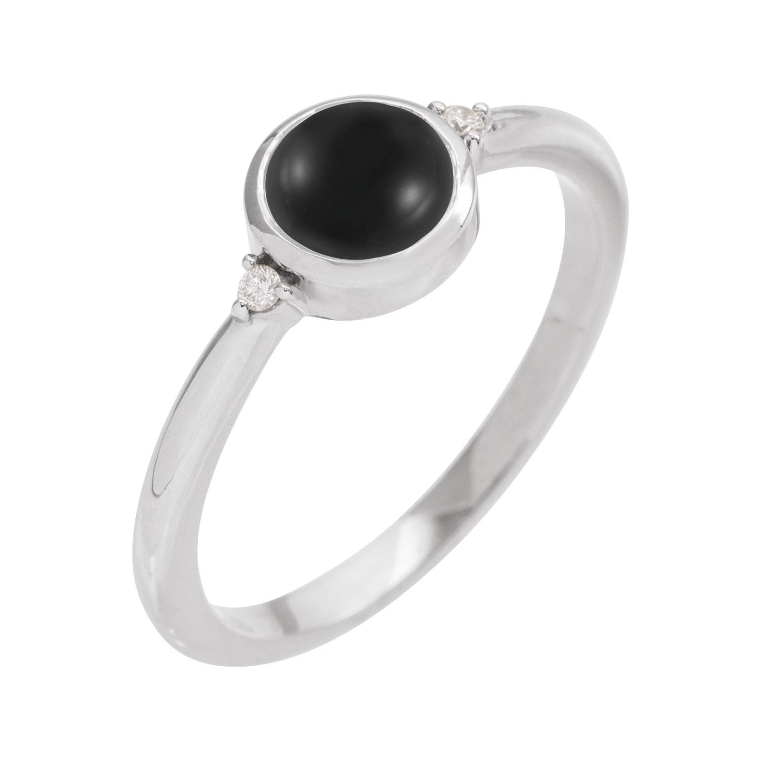 Sapphire Row Natural Gemstone Bezel-Set Cabochon Ring - Black Onyx, 14K White Gold