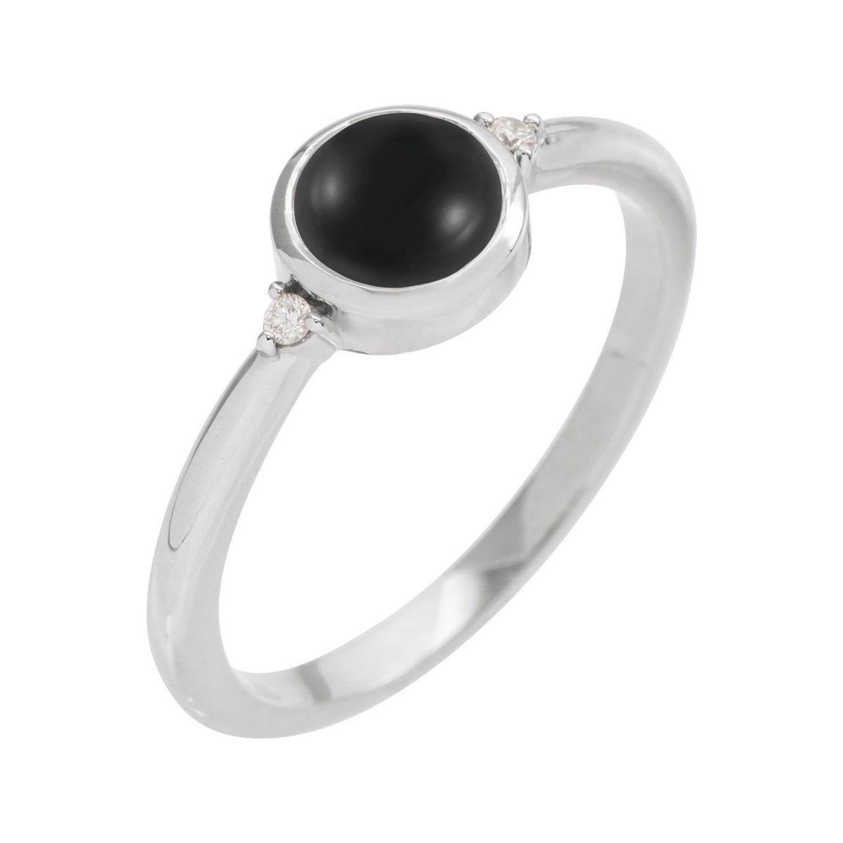 Sapphire Row Natural Gemstone Bezel-Set Cabochon Ring - Black Onyx, 14K White Gold