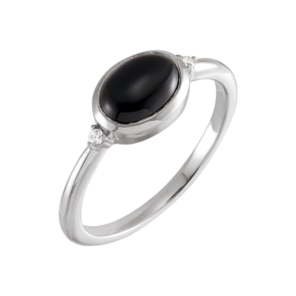 Sapphire Row Natural Gemstone Bezel-Set Cabochon Ring - Black Onyx, 14K White Gold