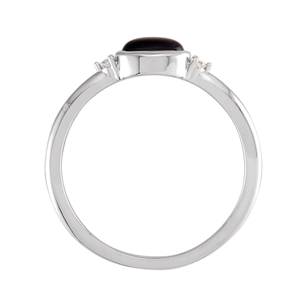 Sapphire Row Natural Gemstone Bezel-Set Cabochon Ring - Black Onyx, 14K White Gold (view 2)