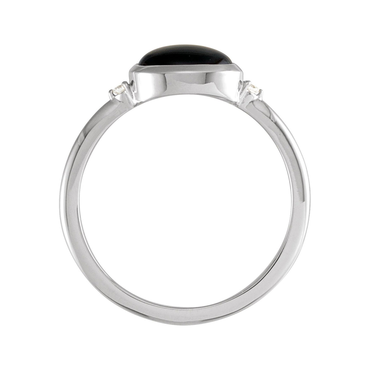 Sapphire Row Natural Gemstone Bezel-Set Cabochon Ring - Black Onyx, 14K White Gold (view 2)