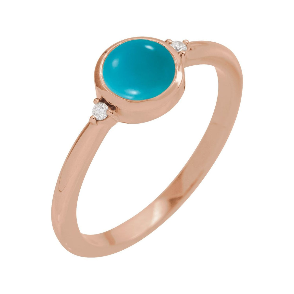 Sapphire Row Natural Gemstone Bezel-Set Cabochon Ring - Turquoise, 14K Rose Gold, Round 6 mm