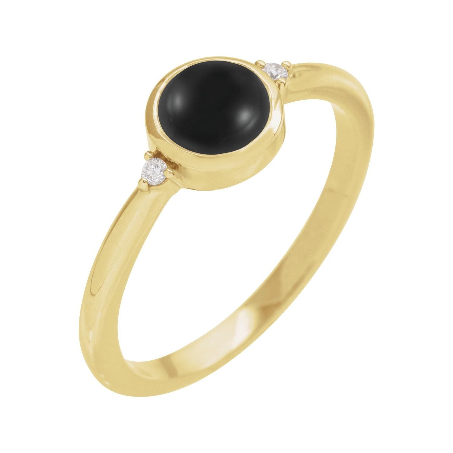 Sapphire Row Natural Gemstone Bezel-Set Cabochon Ring - Black Onyx, 14K Yellow Gold