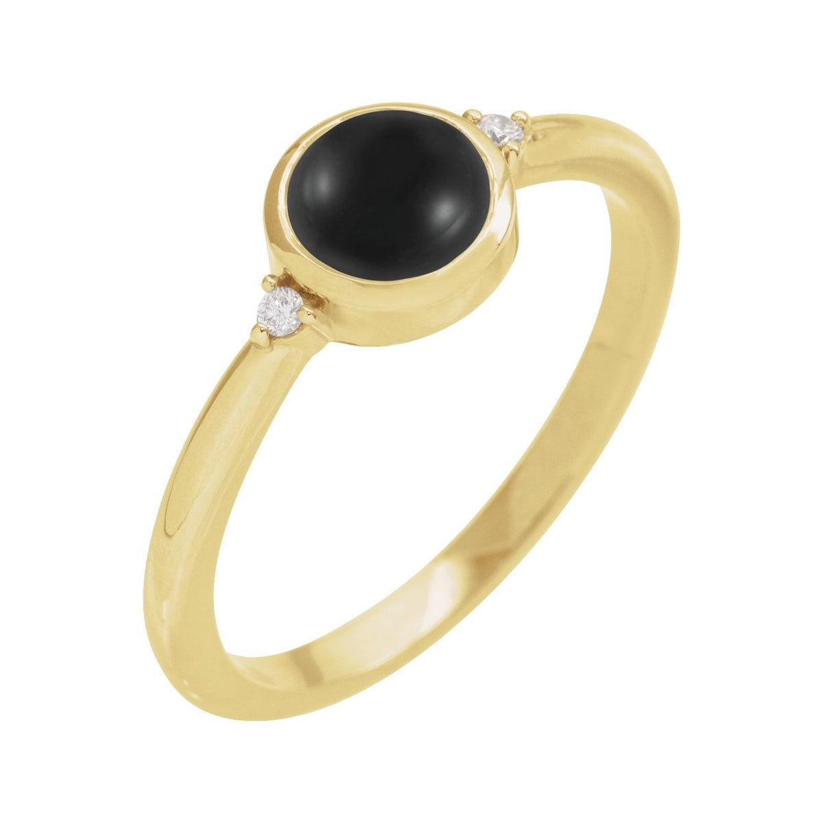 Sapphire Row Natural Gemstone Bezel-Set Cabochon Ring - Black Onyx, 14K Yellow Gold