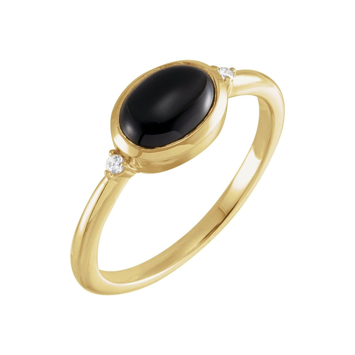 Sapphire Row Natural Gemstone Bezel-Set Cabochon Ring - Black Onyx, 14K Yellow Gold