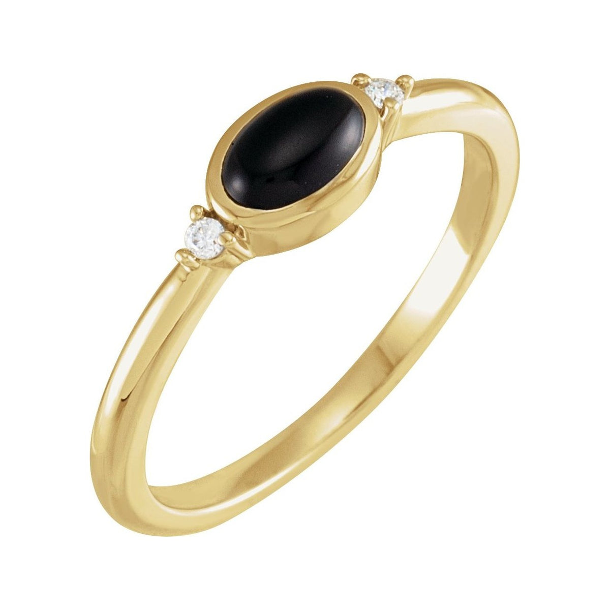 Sapphire Row Natural Gemstone Bezel-Set Cabochon Ring - Black Onyx, 14K Yellow Gold