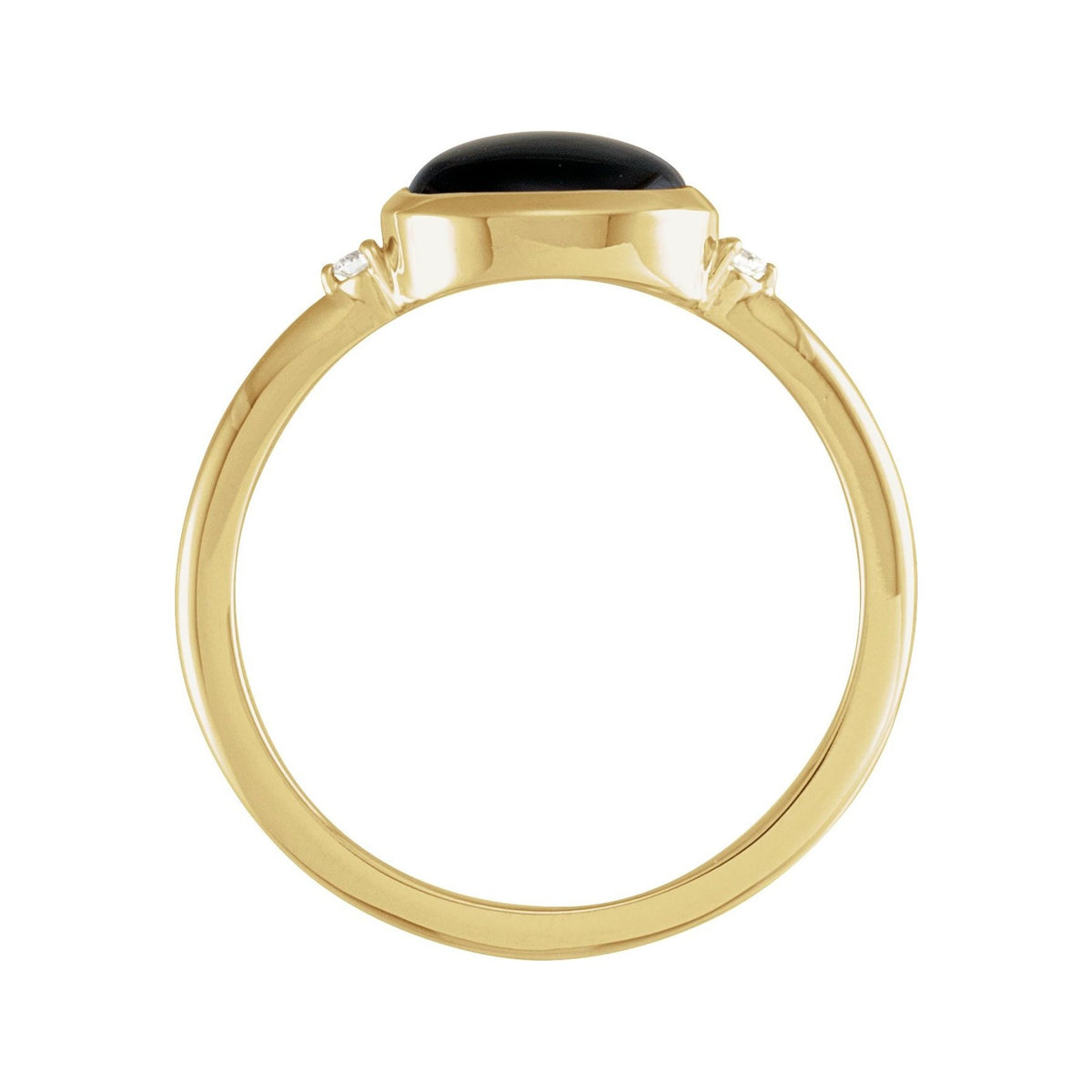 Sapphire Row Natural Gemstone Bezel-Set Cabochon Ring - Black Onyx, 14K Yellow Gold (view 2)