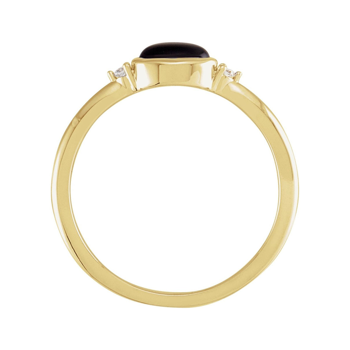 Sapphire Row Natural Gemstone Bezel-Set Cabochon Ring - Black Onyx, 14K Yellow Gold (view 2)