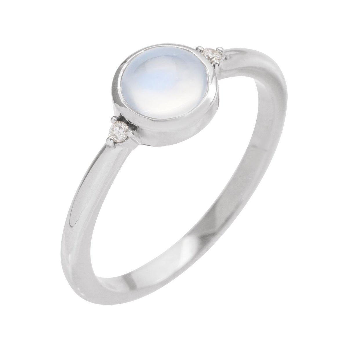 Sapphire Row Natural Gemstone Bezel-Set Cabochon Ring - Rainbow Moonstone, Platinum