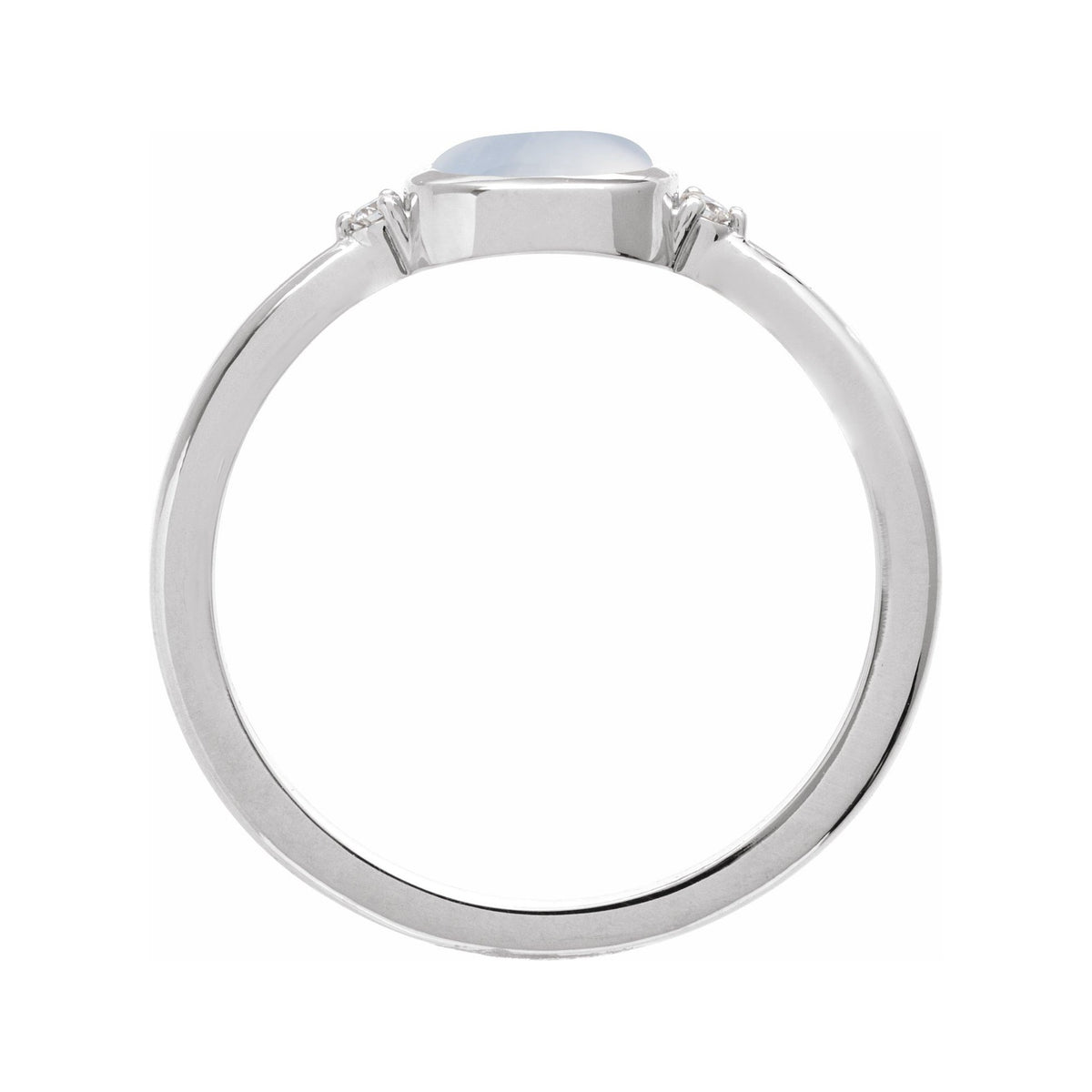 Sapphire Row Natural Gemstone Bezel-Set Cabochon Ring - Rainbow Moonstone, Platinum (view 2)