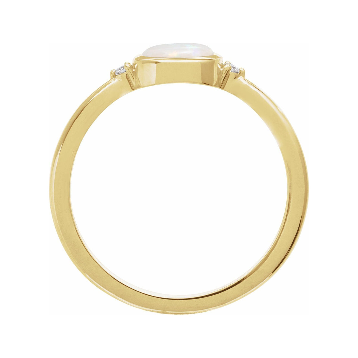 Sapphire Row Natural Gemstone Bezel-Set Cabochon Ring - White Opal, 14K Yellow Gold (view 2)