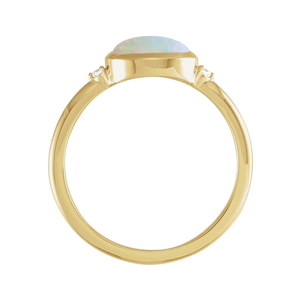 Sapphire Row Natural Gemstone Bezel-Set Cabochon Ring - White Opal, 14K Yellow Gold (view 2)