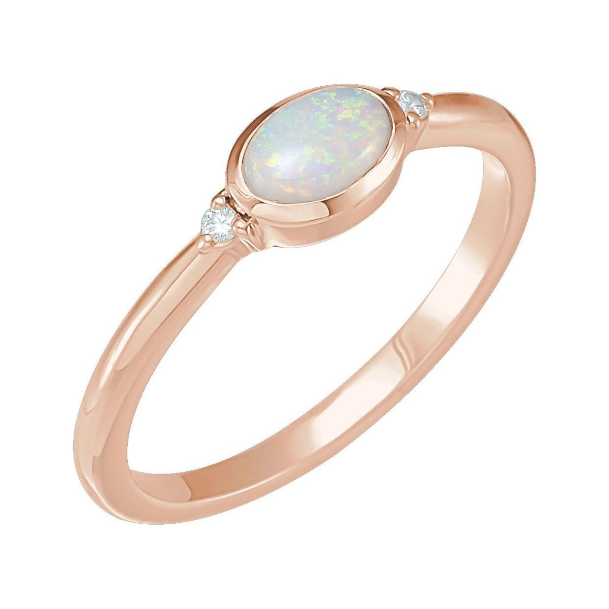 Sapphire Row Natural Gemstone Bezel-Set Cabochon Ring - Ethiopian Opal, 14K Rose Gold, Oval 6 × 4 mm