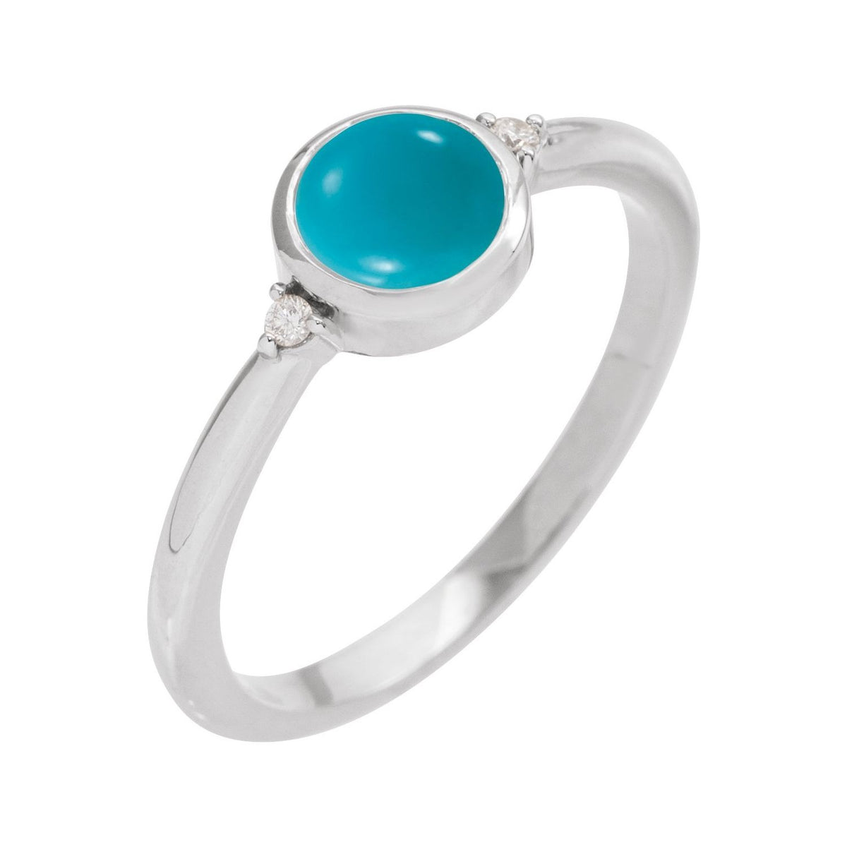 Sapphire Row Natural Gemstone Bezel-Set Cabochon Ring - Turquoise, 14K White Gold, Round 6 mm