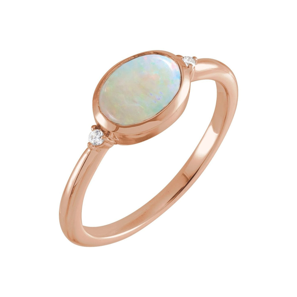Sapphire Row Natural Gemstone Bezel-Set Cabochon Ring - Ethiopian Opal, 14K Rose Gold