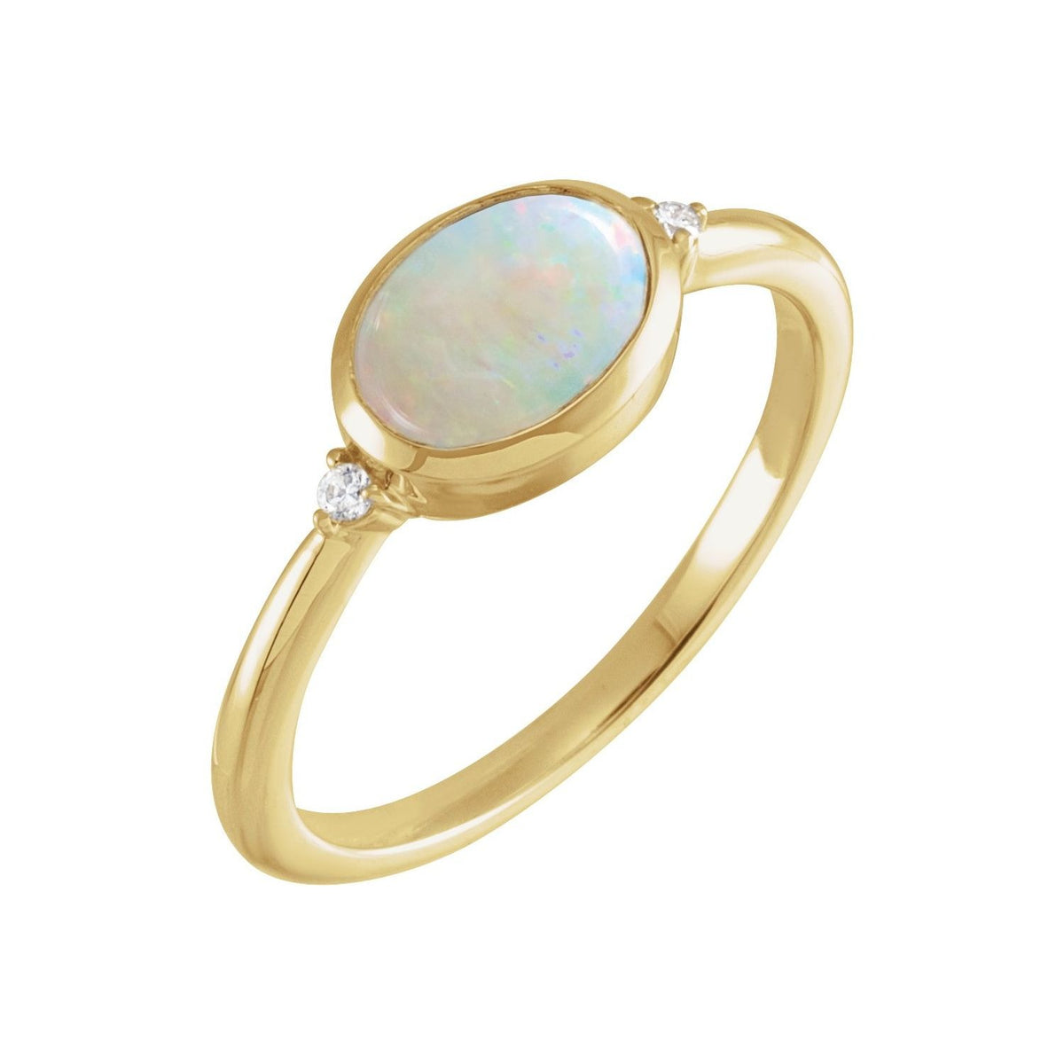 Sapphire Row Natural Gemstone Bezel-Set Cabochon Ring - Ethiopian Opal, 14K Yellow Gold