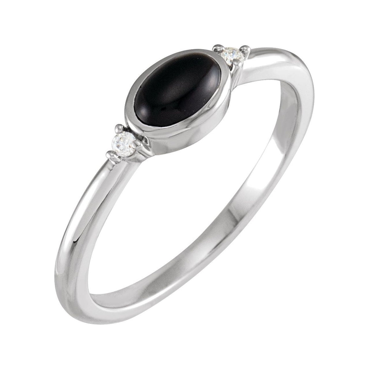 Sapphire Row Natural Gemstone Bezel-Set Cabochon Ring - Black Onyx, Platinum