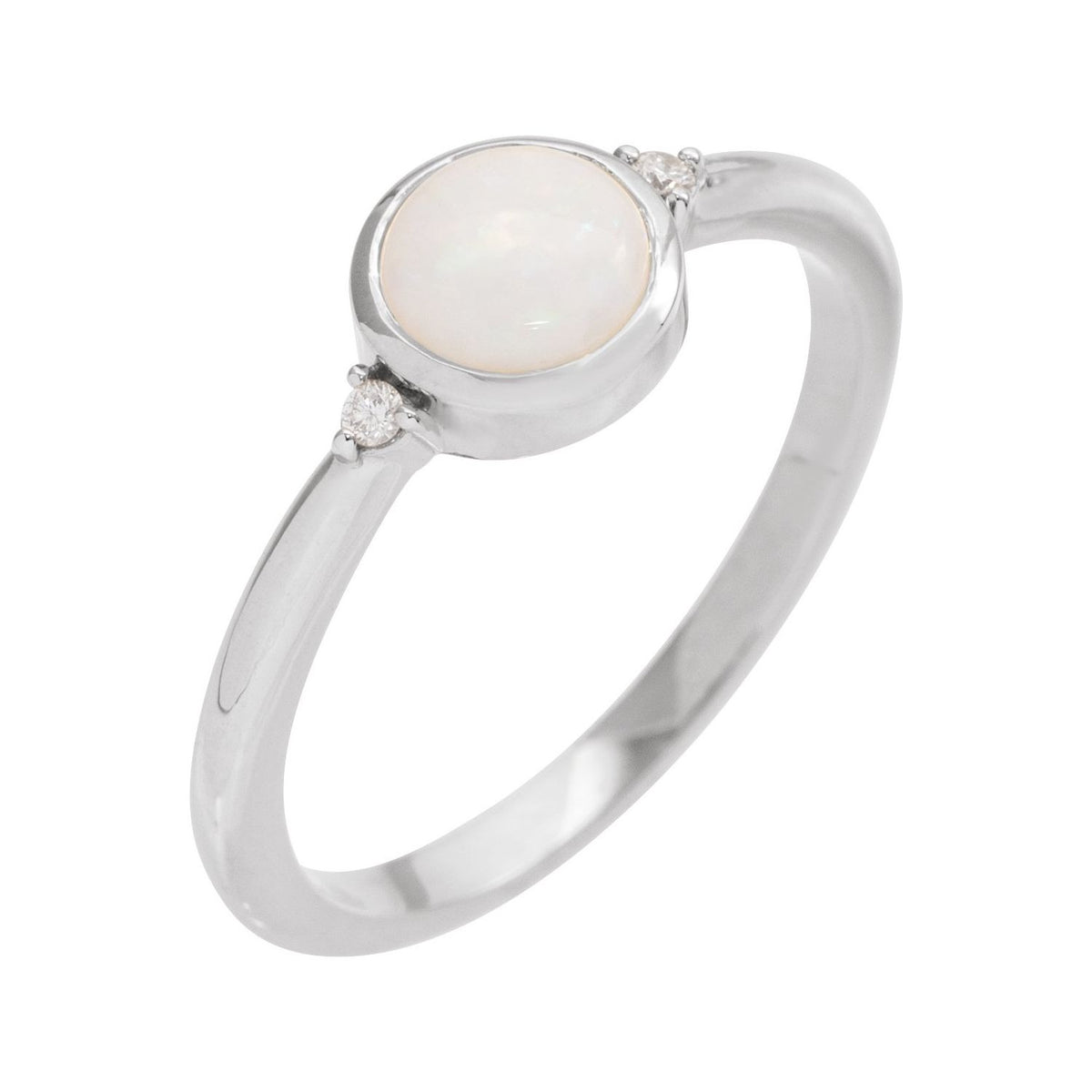 Sapphire Row Natural Gemstone Bezel-Set Cabochon Ring - White Opal, Platinum