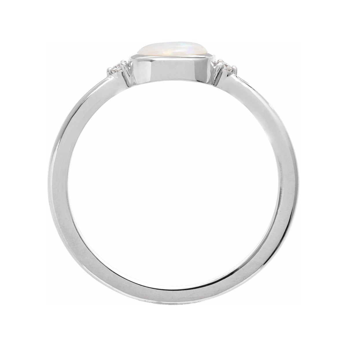 Sapphire Row Natural Gemstone Bezel-Set Cabochon Ring - White Opal, Platinum (view 2)
