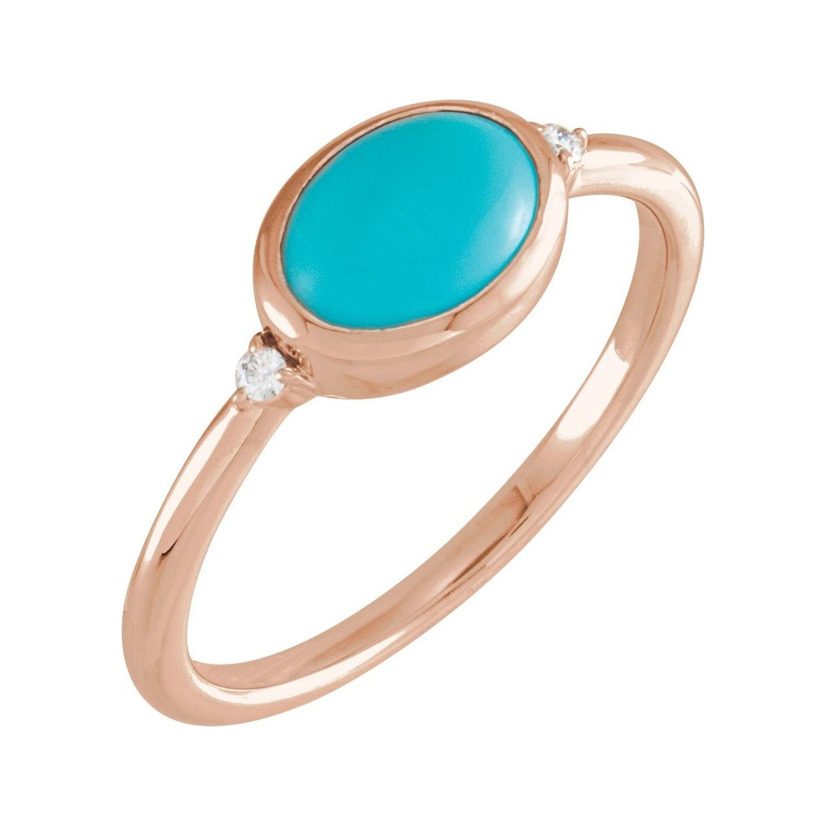 Sapphire Row Natural Gemstone Bezel-Set Cabochon Ring - Turquoise, 14K Rose Gold
