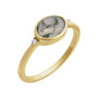 Sapphire Row Natural Gemstone Bezel-Set Cabochon Ring - Moss Agate, 14K Yellow Gold, Oval 8 × 6 mm