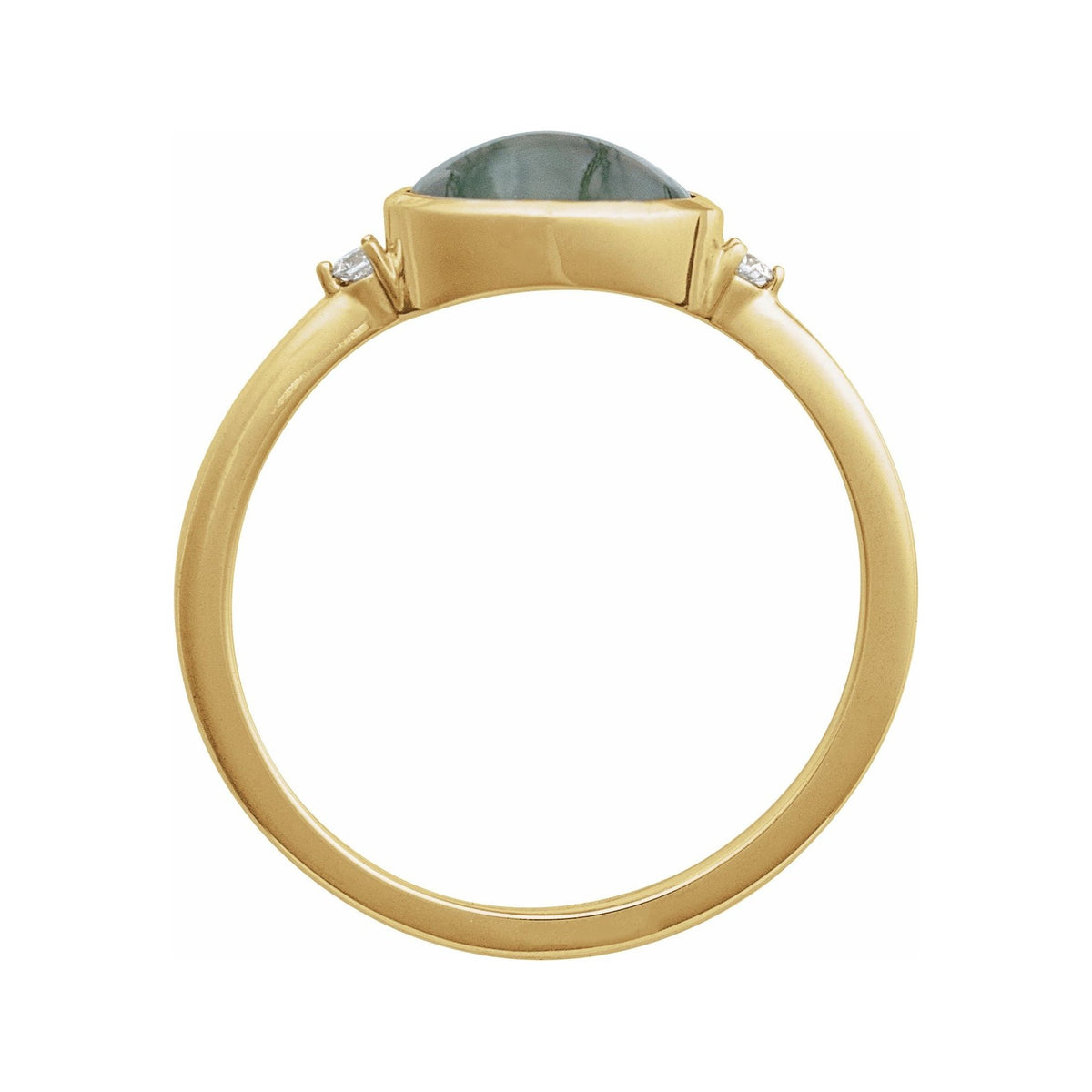 Sapphire Row Natural Gemstone Bezel-Set Cabochon Ring - Moss Agate, 14K Yellow Gold, Oval 8 × 6 mm (view 2)