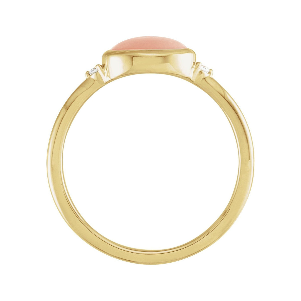 Sapphire Row Natural Gemstone Bezel-Set Cabochon Ring - Pink Coral, 14K Yellow Gold, Oval 8 × 6 mm (view 2)