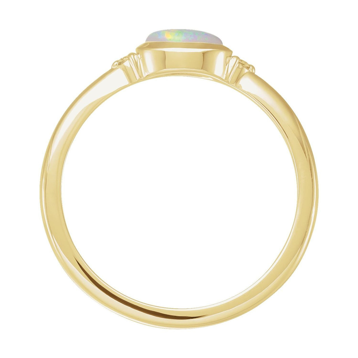 Sapphire Row Natural Gemstone Bezel-Set Cabochon Ring - Ethiopian Opal, 14K Yellow Gold, Oval 6 × 4 mm (view 2)
