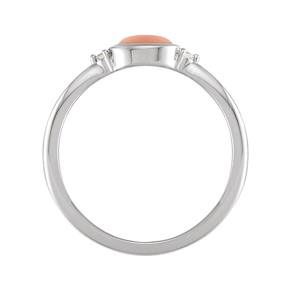 Sapphire Row Natural Gemstone Bezel-Set Cabochon Ring - Pink Coral, Platinum, Oval 6 × 4 mm (view 2)