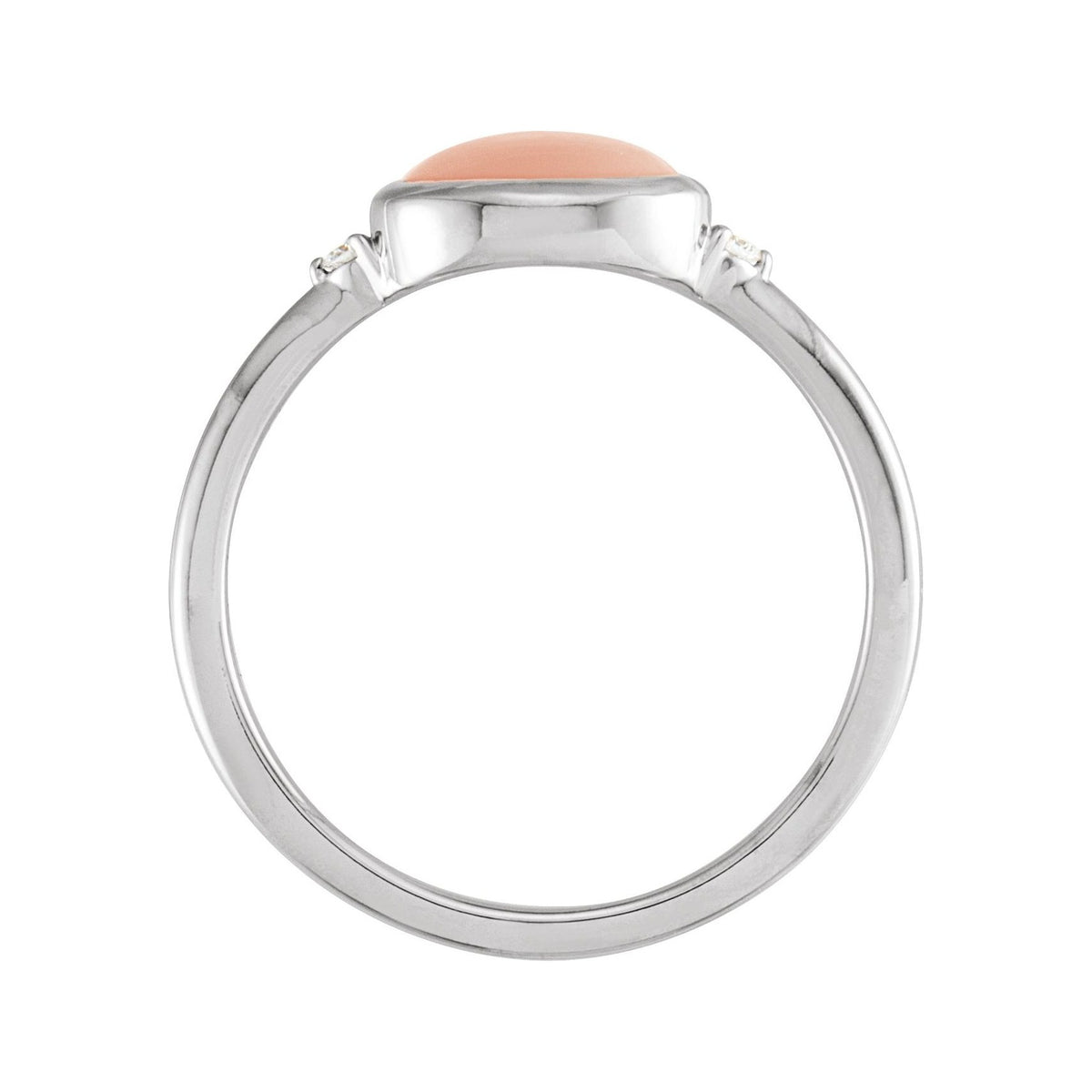Sapphire Row Natural Gemstone Bezel-Set Cabochon Ring - Pink Coral, Platinum, Oval 8 × 6 mm (view 2)