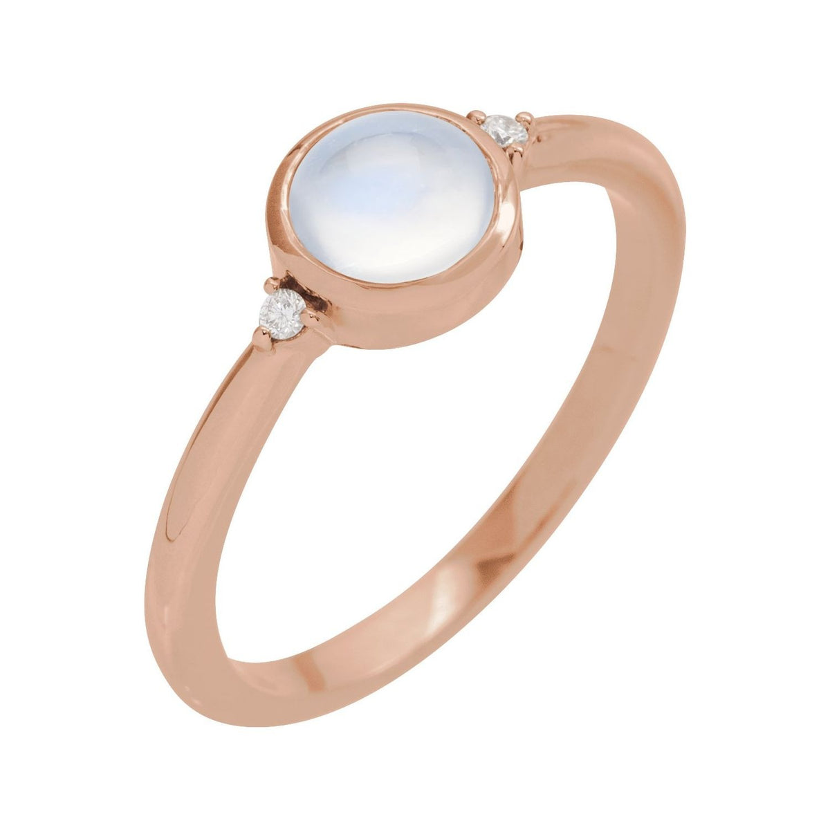 Sapphire Row Natural Gemstone Bezel-Set Cabochon Ring - Rainbow Moonstone, 14K Rose Gold