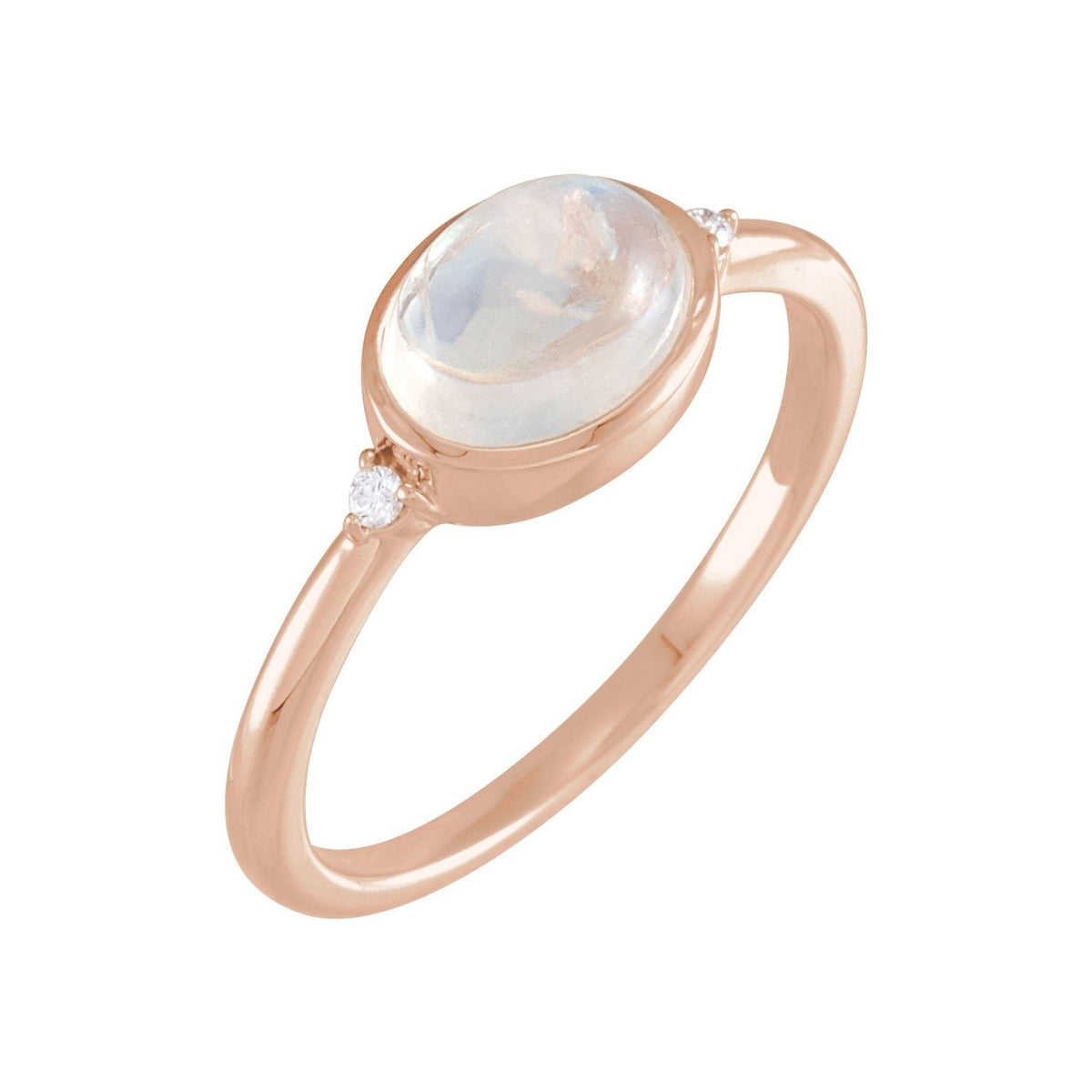 Sapphire Row Natural Gemstone Bezel-Set Cabochon Ring - Rainbow Moonstone, 14K Rose Gold