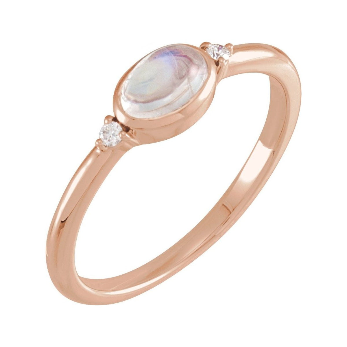 Sapphire Row Natural Gemstone Bezel-Set Cabochon Ring - Rainbow Moonstone, 14K Rose Gold
