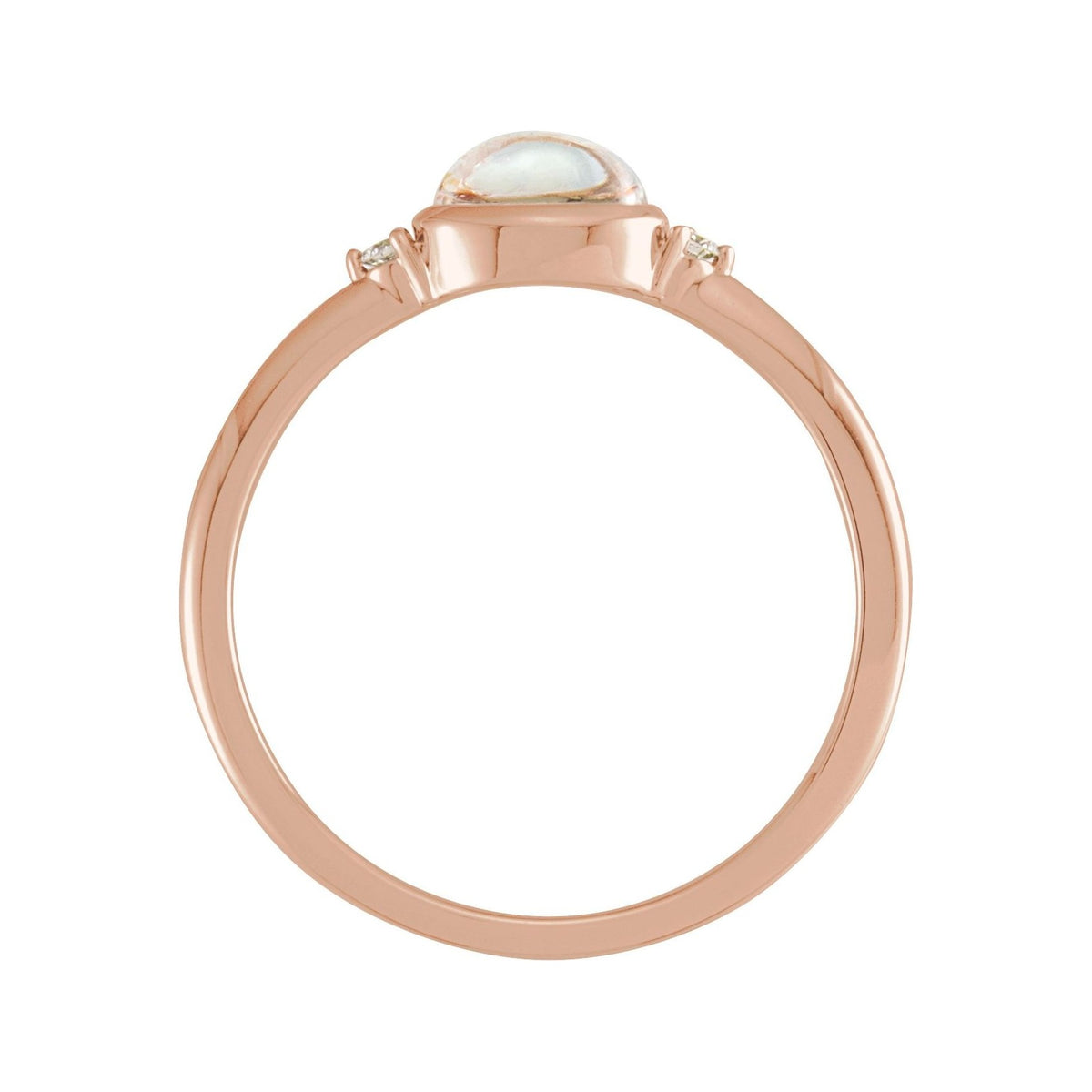 Sapphire Row Natural Gemstone Bezel-Set Cabochon Ring - Rainbow Moonstone, 14K Rose Gold (view 2)
